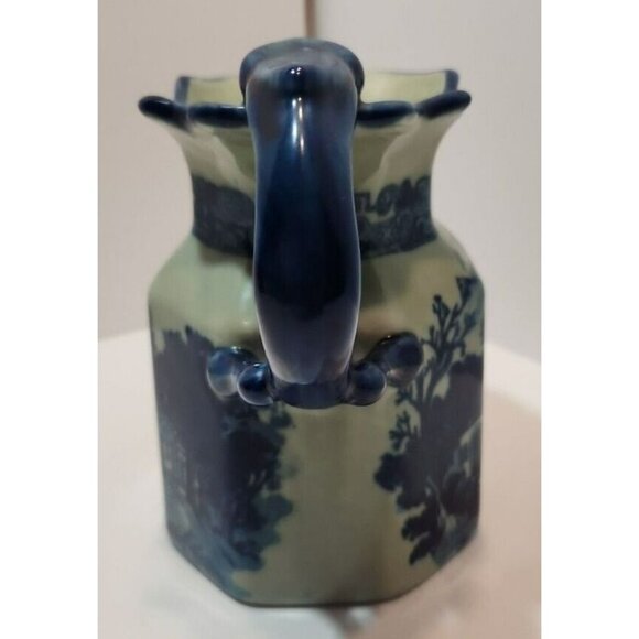 Vtg Victoria Ware Octagonal 1920's  Ironstone Blue Pitcher 7" Tall by 8" Wide - Picture 7 of 13